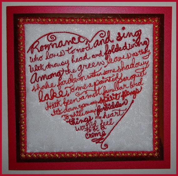 Machine embroiderd Edgar Allan Poe poem Romance by CushionRock
