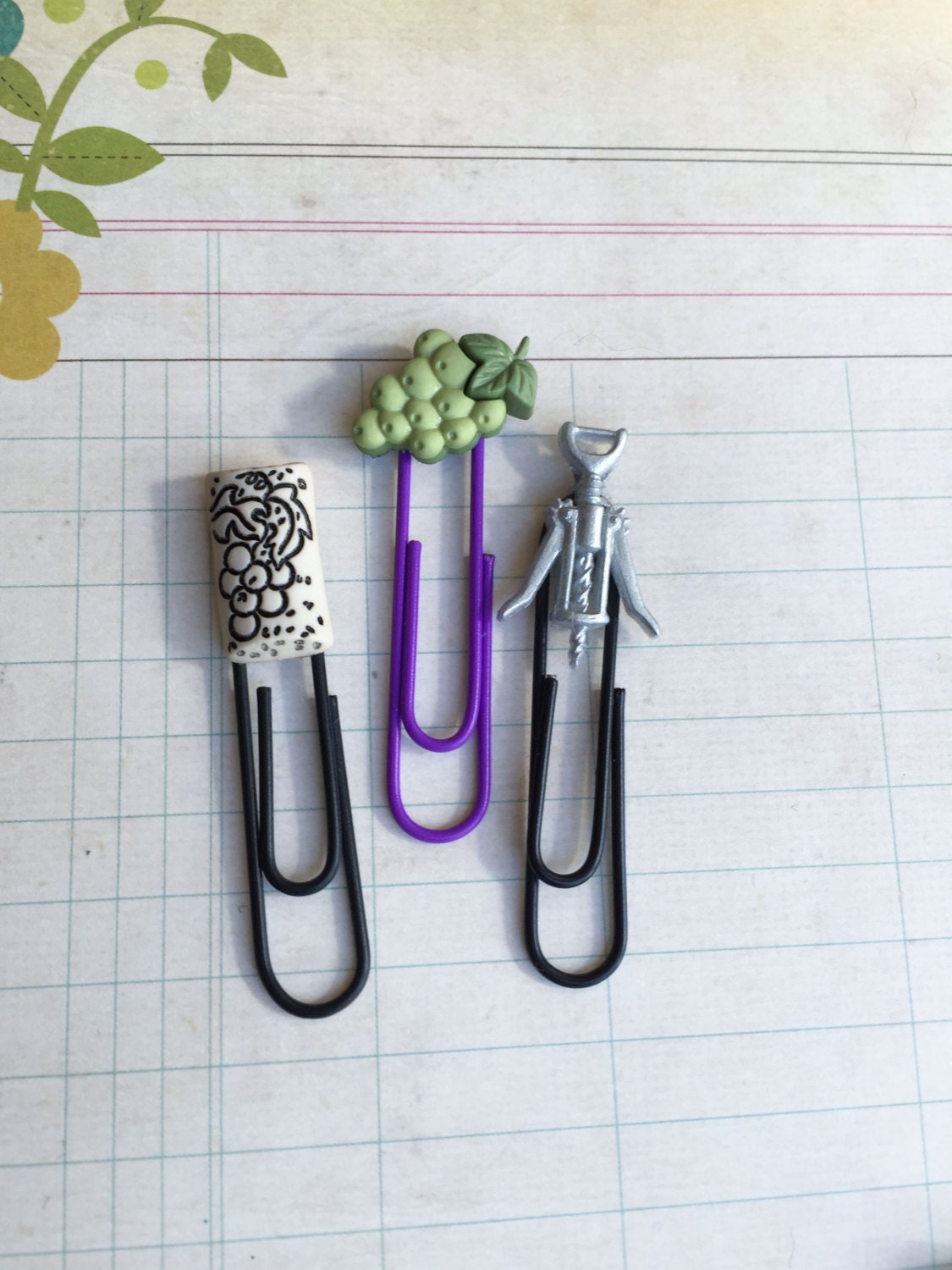 Decorative Paper Clips Set of 3 Grapes/Wine Paper Clips