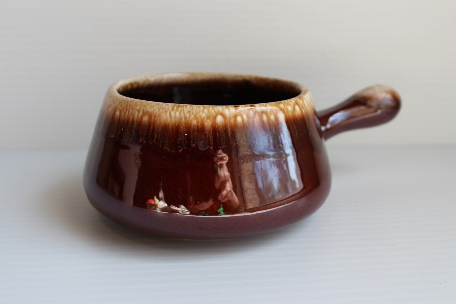 McCOY SOUP BOWL Vintage Brown Drip Glaze Crock with Handle