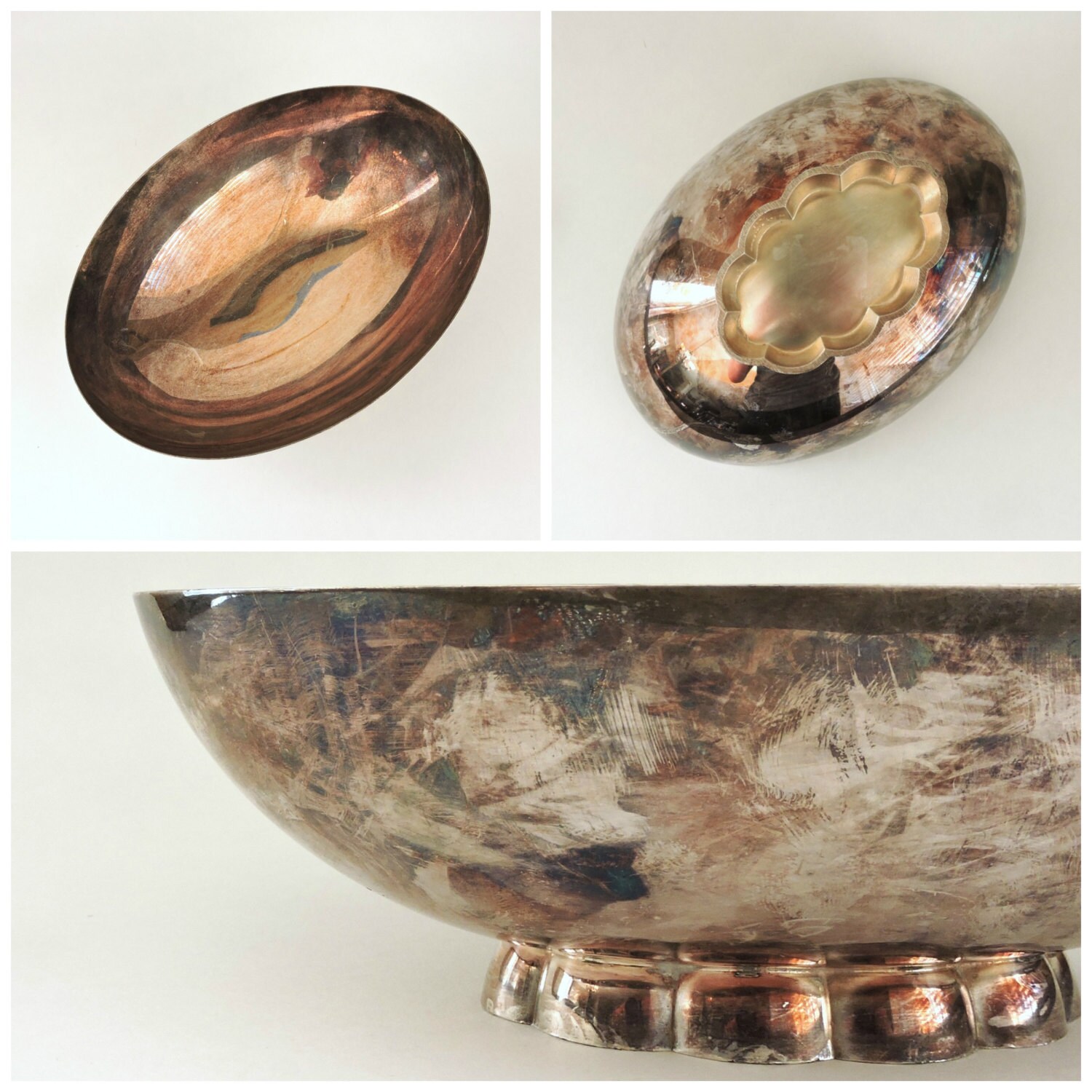 Vintage Silver Bowl Oval Serving Dish Footed Bowl Silver