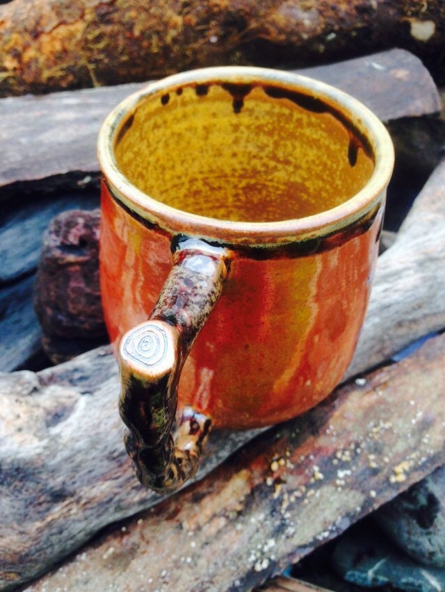 Ceramic Mushroom Mug with Branch Handle and by CBeCeramics on Etsy