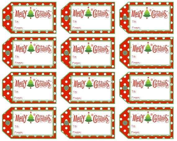 Christmas Gift Tags Merry Christmas Polka Dot and Stripe