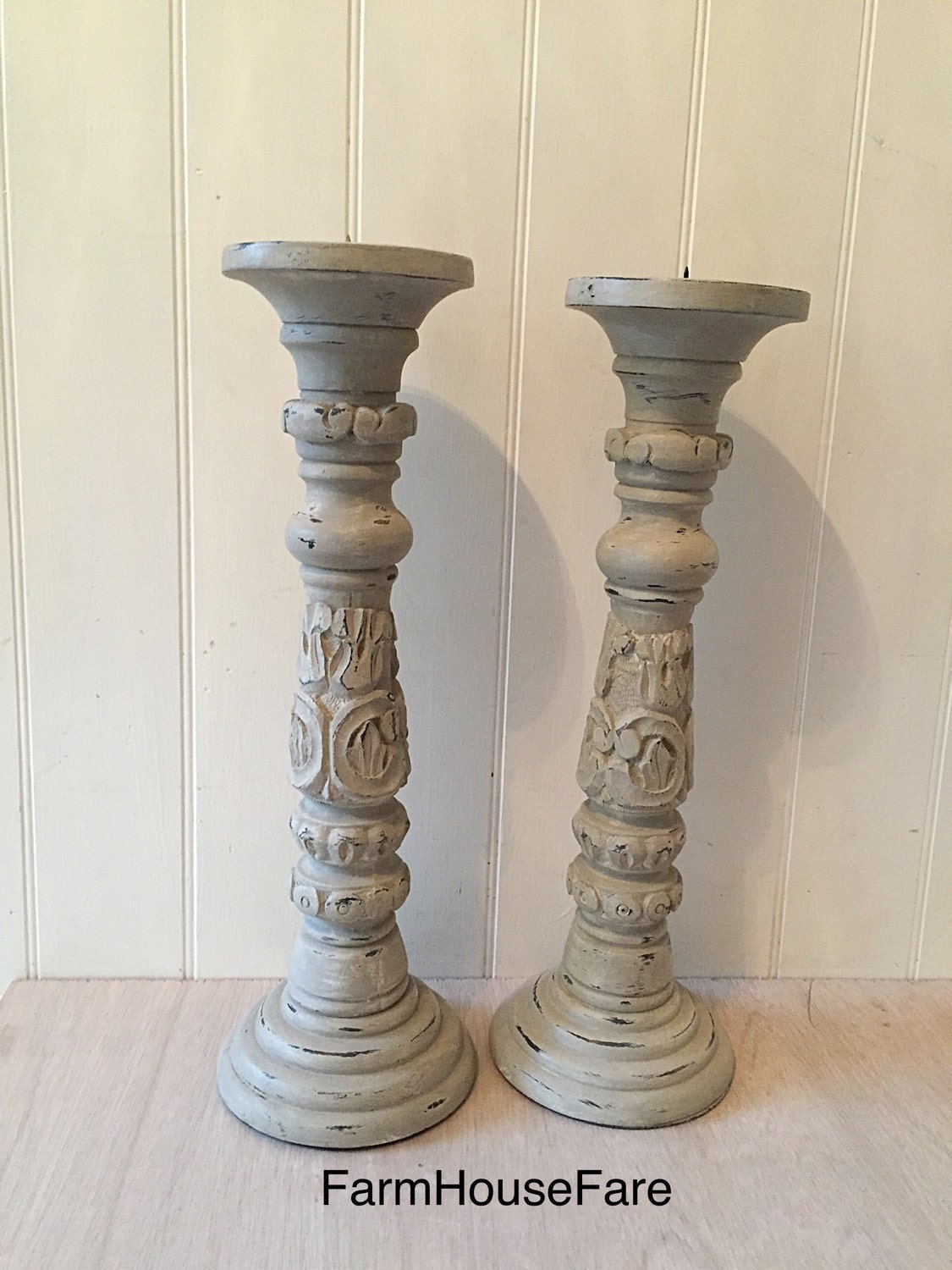 Tall Wood Candle Holders Wedding Table Center Piece Ornate