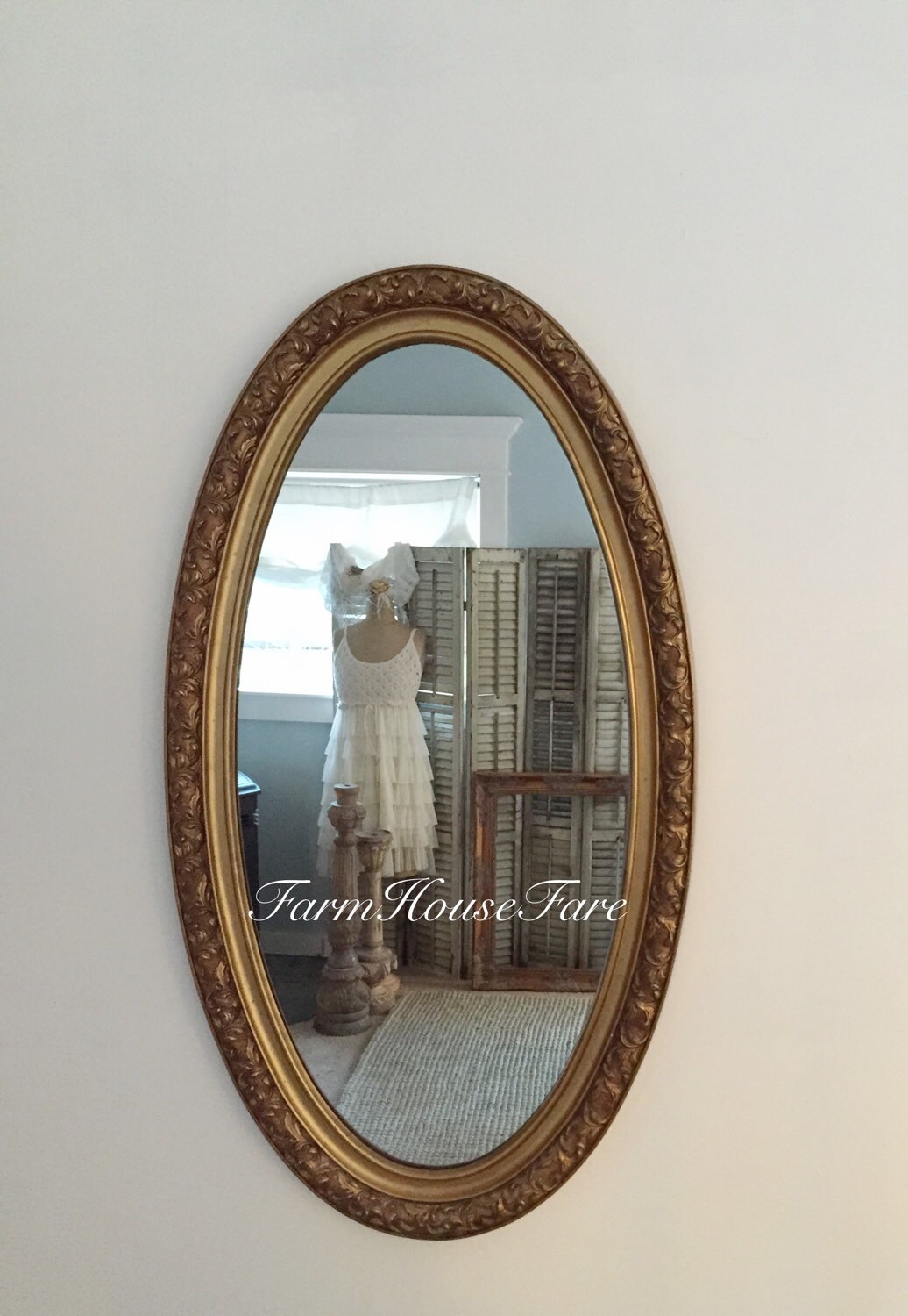 Large Wall Mirror Gold Ornate Oval Custom Color By Farmhousefare