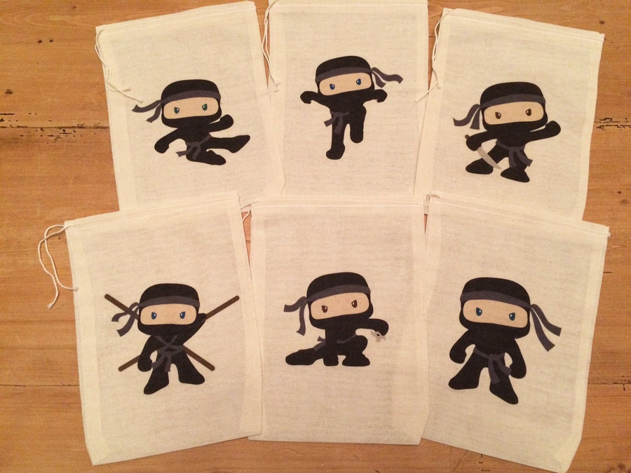 6 Ninja Boys Or Ninja Girls Gift Party Favor Bags. Set of 6