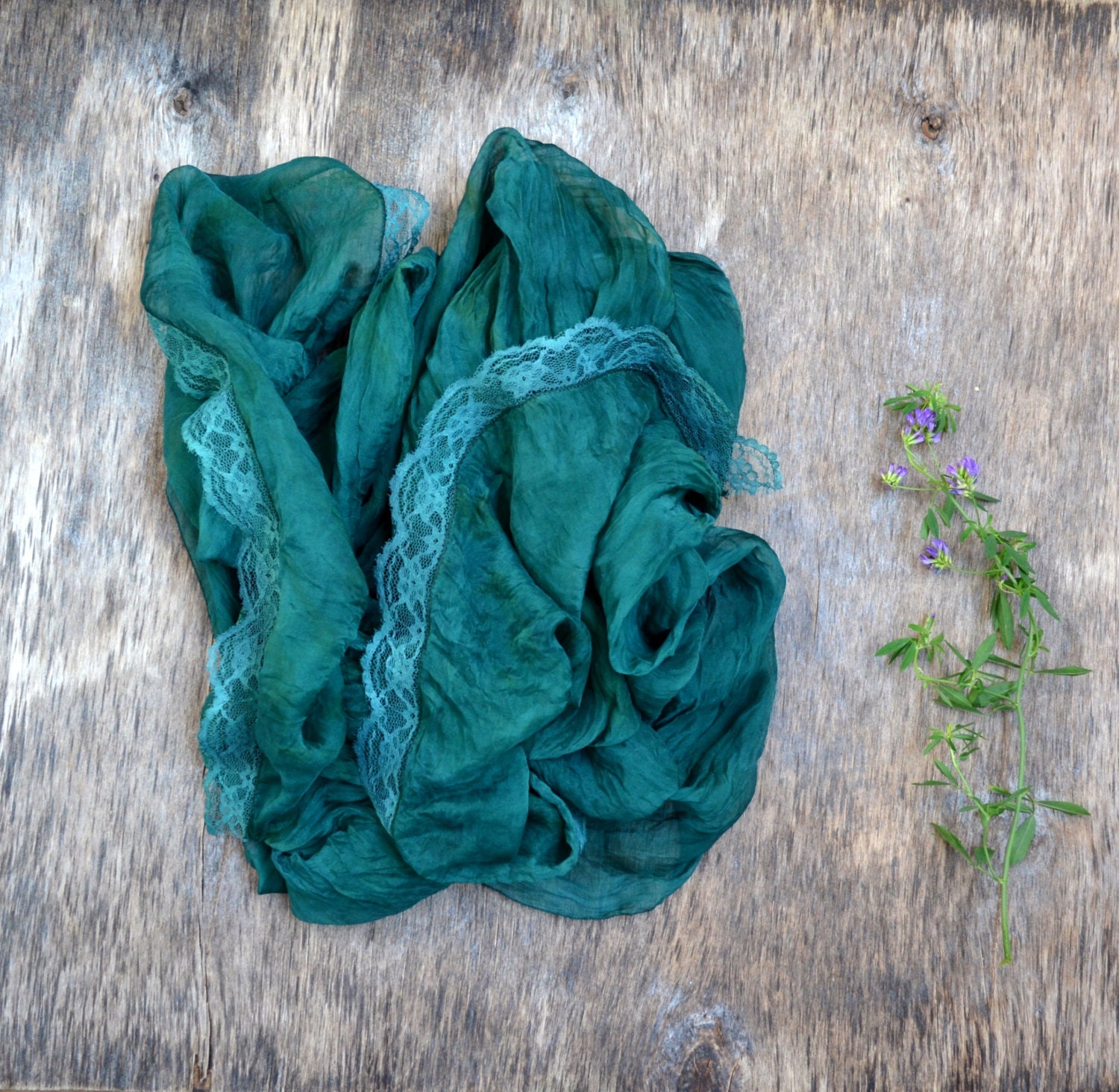 silk scarf hand painted green scarf natural silk Scarf-Green