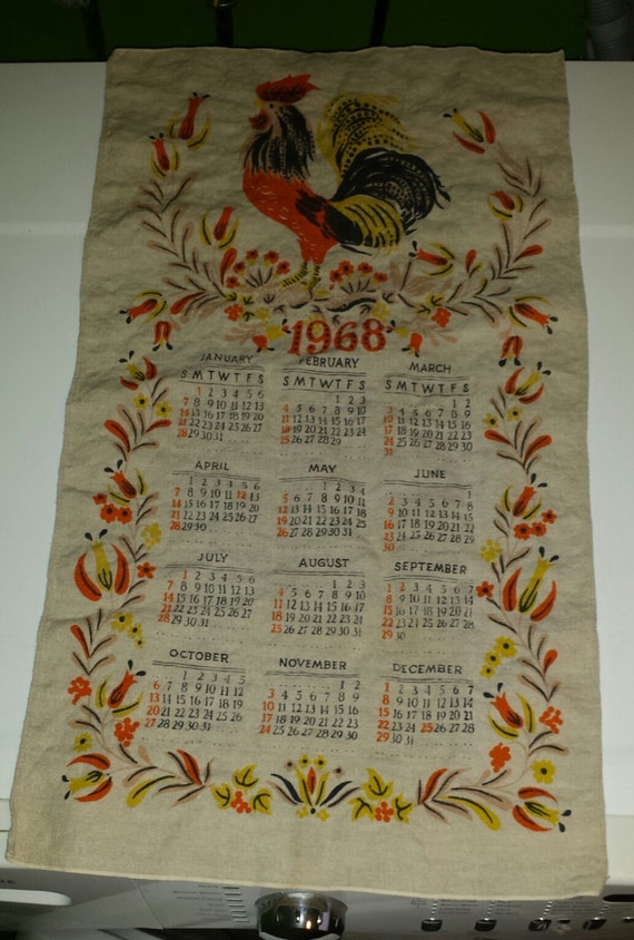 Vintage 1968 Cloth/Tea Towel Calendar with by CoolestFindsEver