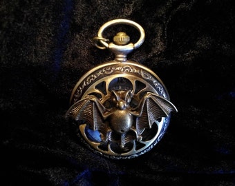 Steampunk One of a kind custom bronze attacking bat covered bronze pocket watch with Chain FREE SHIPPING!