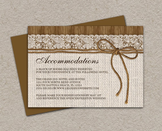 DIY Printable Rustic Wedding Accommodation Cards With Burlap DIY Printable Rustic Wedding Accommodation Cards With Burlap