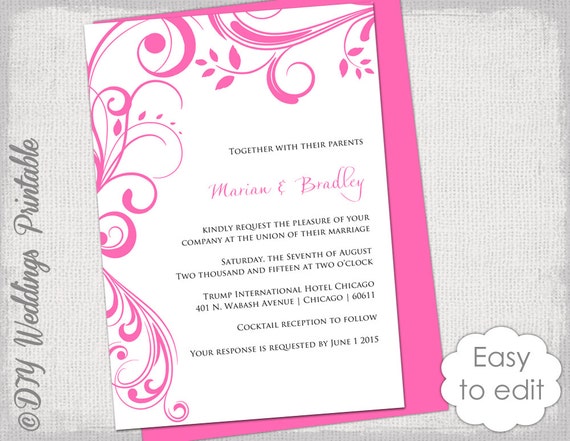 Free Printable Wedding Invitations Templates Pink 9