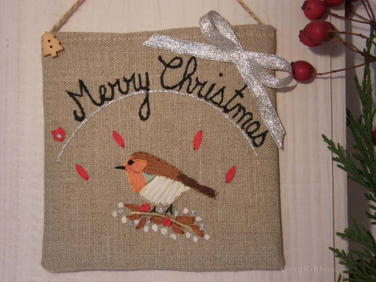 Merry Christmas Sign- Holiday Decor- Christmas Decor- Christmas Robin-Christmas Decoration.