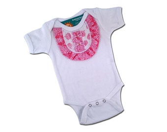 Baby Girl Bib Placket Pink Damask Bib Bodysuit
