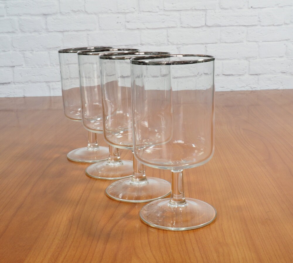 Platinum Rimmed Wine Glasses Water Goblets / by FireflyVintageHome