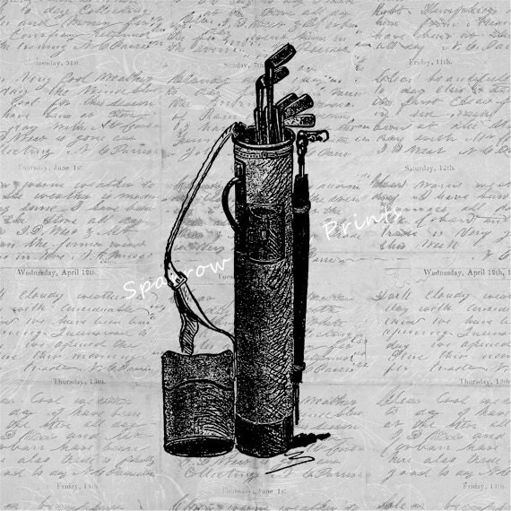 Vintage Golf Bag Antique Artwork Golfing Golf Clubs Sports Wall Art