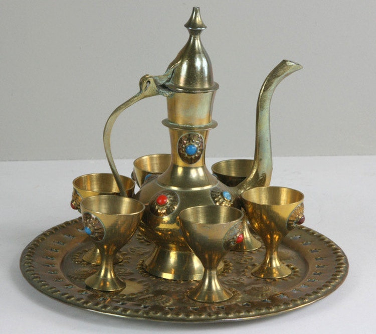 Middle Eastern Morrocan Brass Tea Set w/ by GooseberryVintage