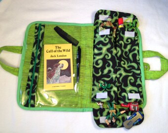 Stylish green organizer, kids art case,child activity bag, art tote, travel organizer