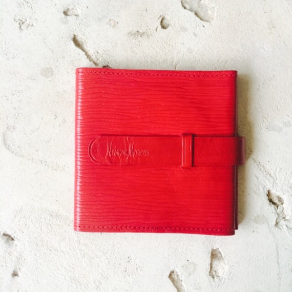 Vintage Neiman Marcus Red + Green Leather Wallet // Vegetable Tanned