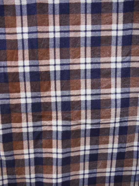 3 yards brown and blue flannel plaid fabric yardage autumn