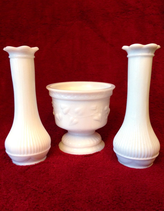 Randall Milk Glass Vases and Planter by MyFoundVintage on Etsy