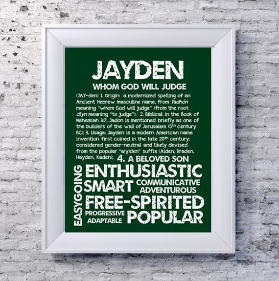 Items similar to JAYDEN Personalized Name Print / Typography Print ...