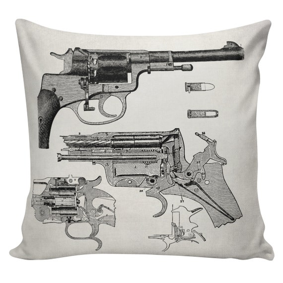 Items similar to Gun Pillow Cover Cotton Canvas Throw Pillow 18 inch square Hipster Gun Lover