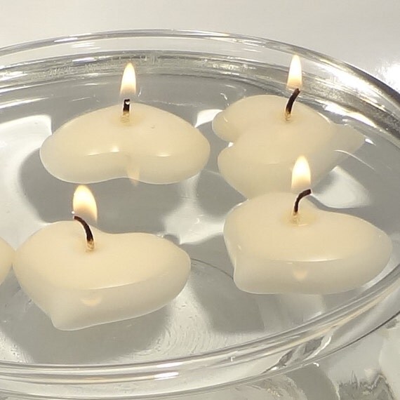 Floating Heart Shaped Candles white 24 per by FloatingCandlesWed