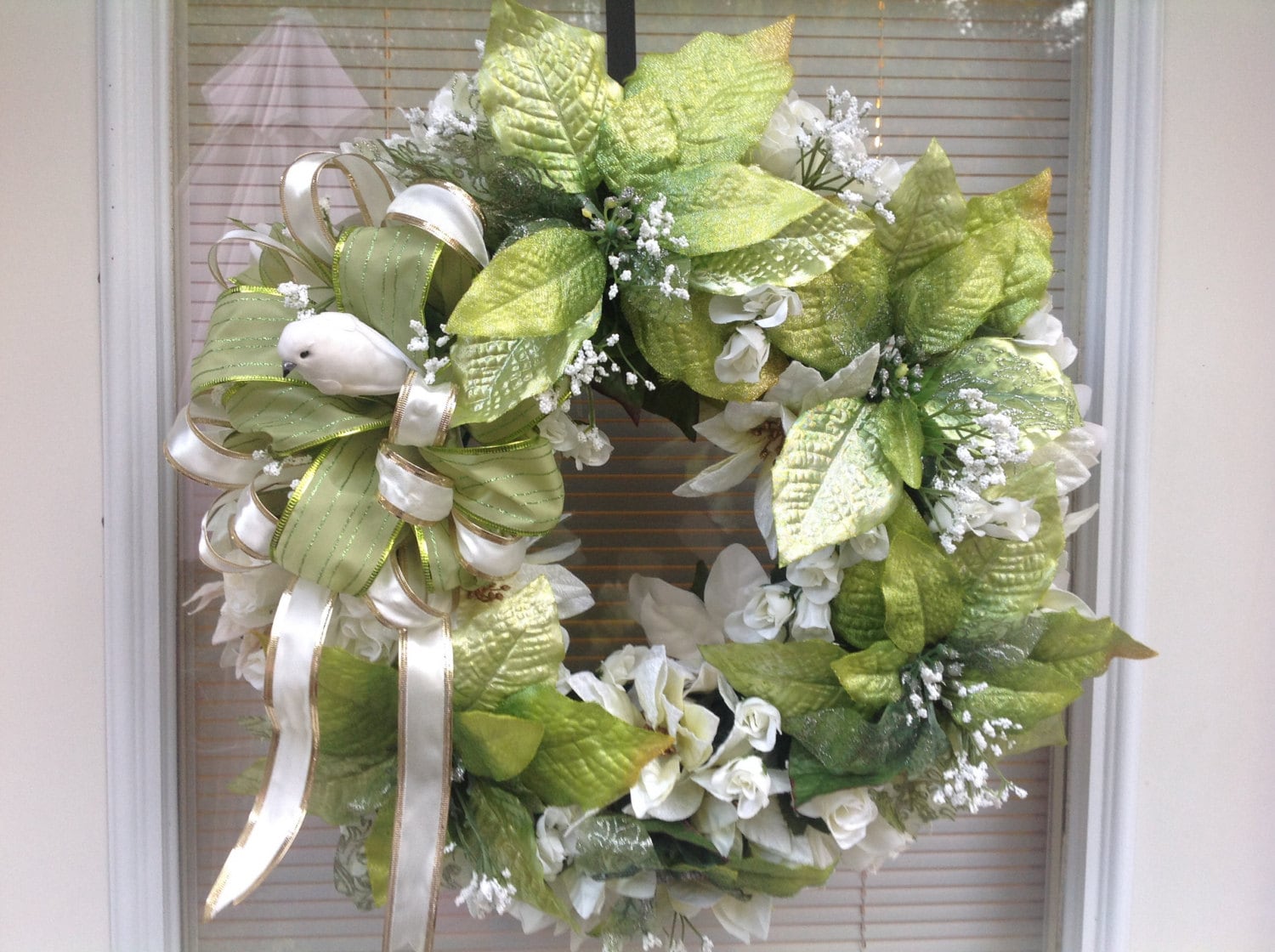 Christmas wreath,green wreath,poinsettia wreath,candle ring, Christmas door hanging