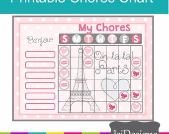 Paris Pink Printable Chore Chart / Responsibility Chart for Kids / Kids Organizer / Instant Download / Weekly Printable Chart