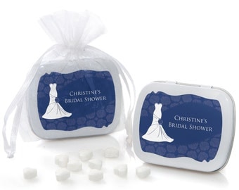 Wedding Dress Blue Mint Tin Party Favors - Bridal Shower Supplies - 12 Count