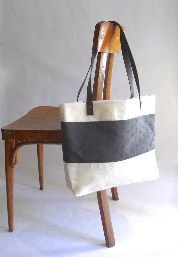 canvas tote bag, large tote bag, japanese bag, hemp leaf pattern ...