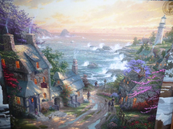 Thomas Kinkade The Village Lighthouse Art Print By Oilarts On Etsy