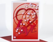 LOVE Valentine's Day card pink hearts drift across the card red 3D typography quotation boyfriend girlfriend husband wife partner lover