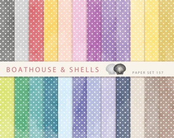 WATERCOLOR POLKA DOTS, Scrapbooking digital paper pack with watercolor texture, printable, instant download - 24 papers - 157