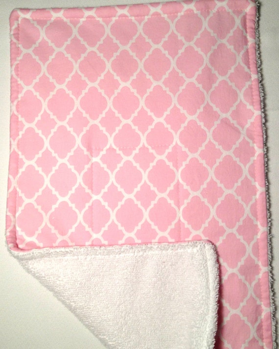 Items similar to Burp Cloth Soft Pale Pink and White Lattice Design