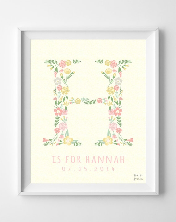 Custom Name Hannah print Letter H Monogram Nursery by InkistPrints