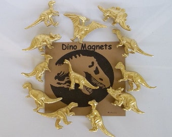 Gold Dinosaur Magnets FLASH SALE Set of 6 Whole Gold Dinosaurs, Gift Tin, Animal Magnet, Desk Accessory, Dinosaur Favor, Gold Dinosaur, Dino