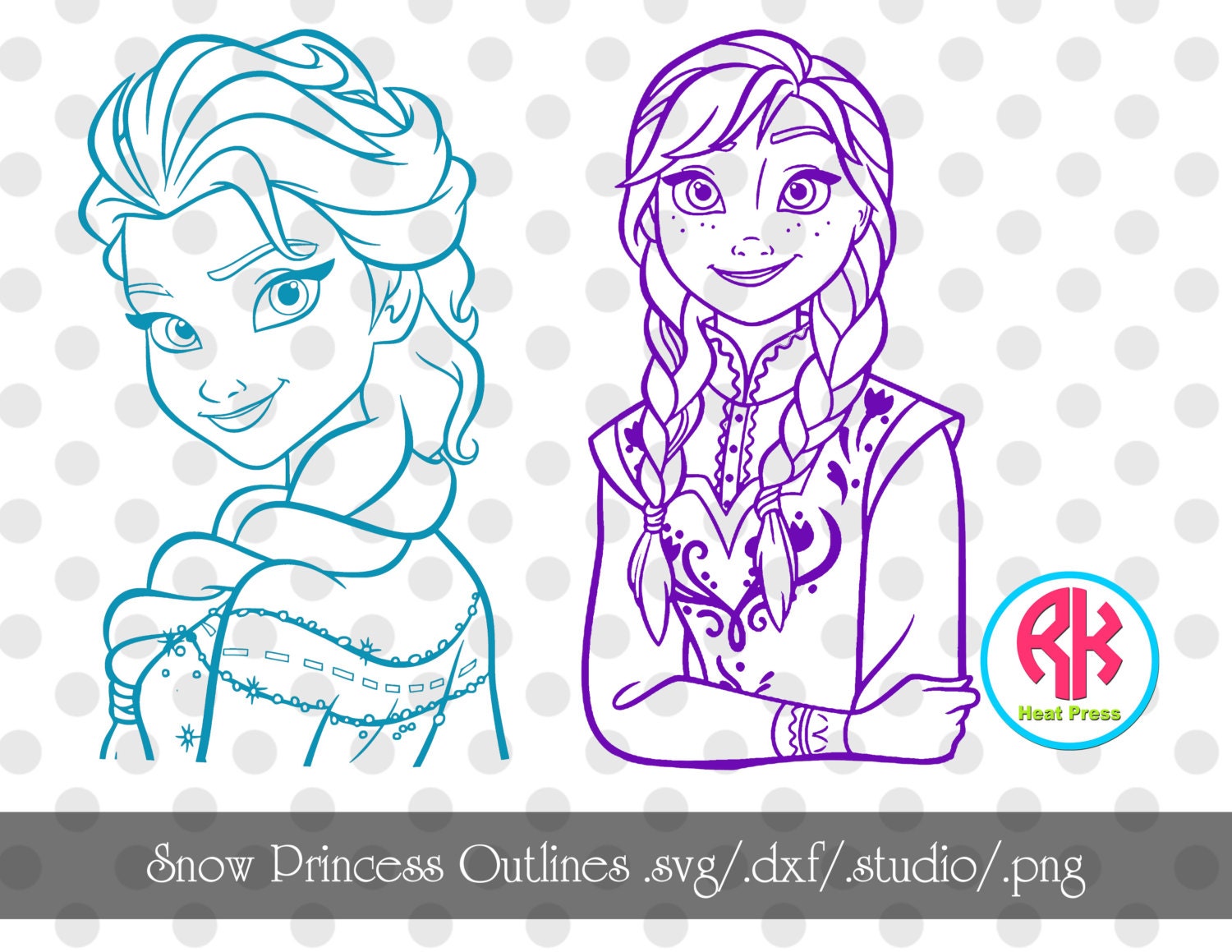 Download Snow Princess Outlines Cut Files Set .PNG .DXF by RKHeatPress