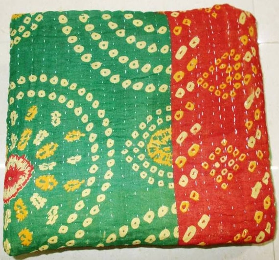 Vintage Throw Kantha Quilt N Ethnic Ralli Quilt by MatureSourcing Modern patchwork quilt featuring indian elephants