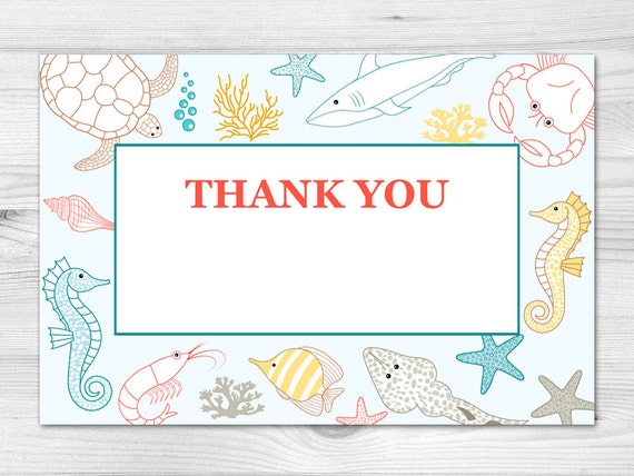 Under The Sea Thank You Card Printable Thank You Card Blue