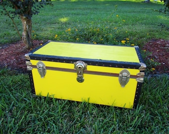 Yellow Steamer Trunk, Trunk, Retro, Steampunk, Photo prop, storage chest, luggage,mid century,storage