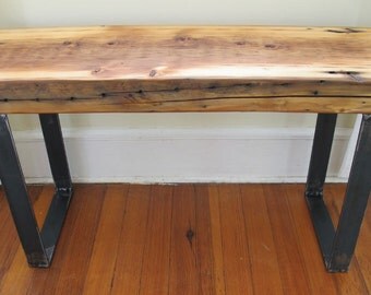 Wood Entry Bench with Steel U Legs ,Salvaged wood from NYC