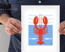Unique lobster art print related items | Etsy