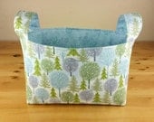 Winter Trees with Blue Tonal Snowflakes ~ Medium Fabric Basket Storage Bin