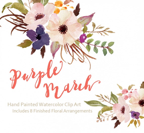 Watercolor flower Clip Art-Purple March/Individual PNG