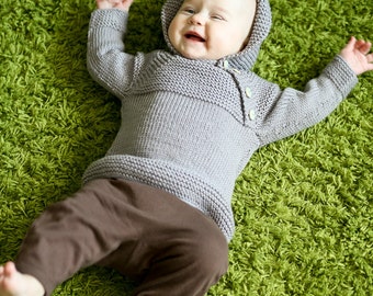 MADE TO ORDER/ Hand knitted baby sweater with hood/ merino wool