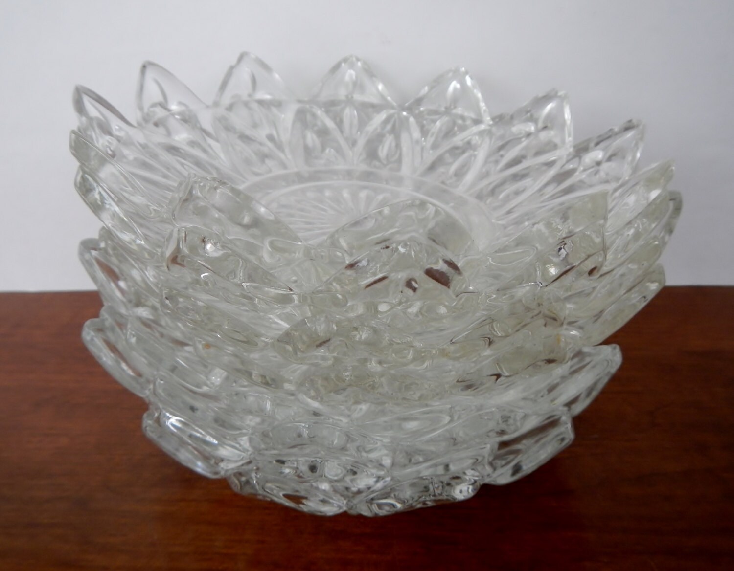 Vintage Federal Glass Bowls petal pattern clear by rust2retro