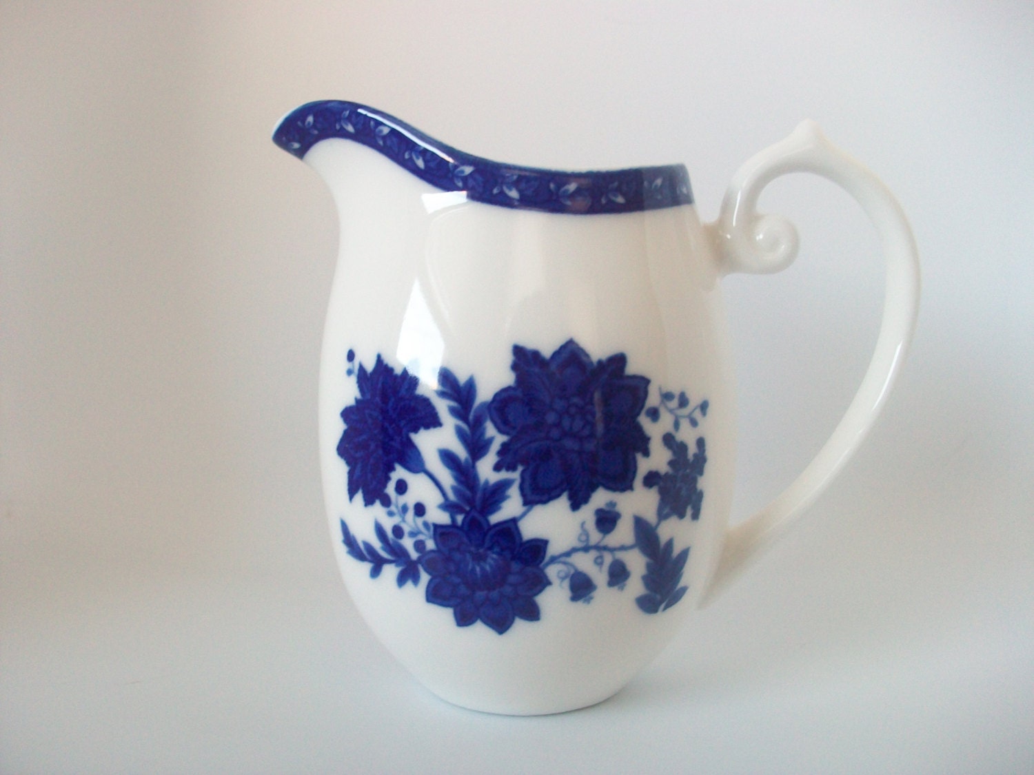 London Pottery Milk Creamer Pitcher, White Cream Container w/ Cobalt
