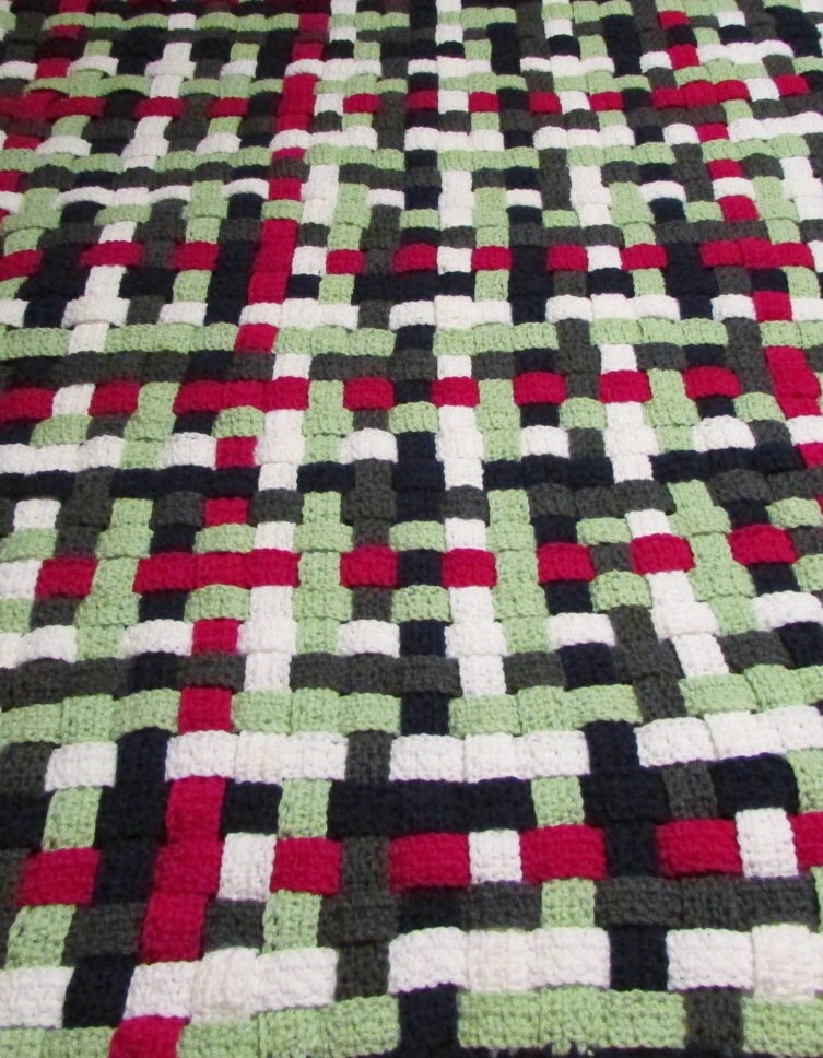 Woven Crochet Afghan Strips Throw Blanket