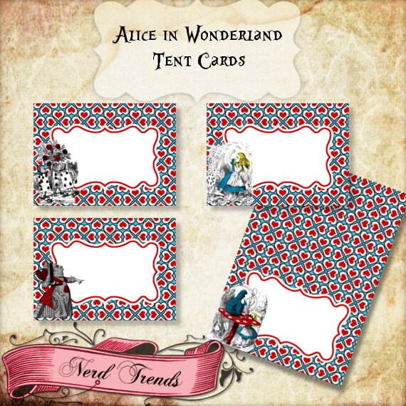 Items similar to Alice in Wonderland Party Food Cards, Wonderland Food