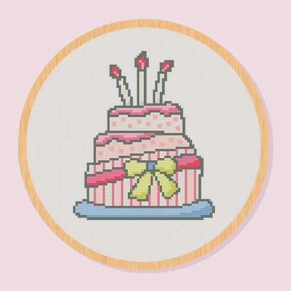 Cross Stitch Pattern Cake Birthday Candle Ribbon PDF digital